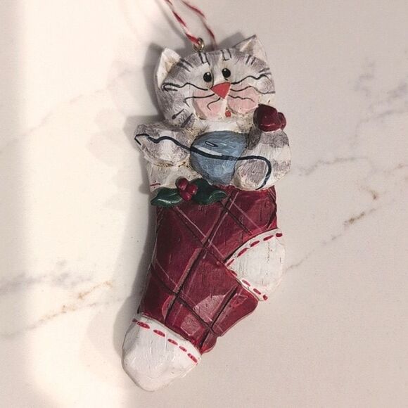 Cat and Dog Christmas Ornaments Artist Signed by Eddie Vintage Set of 2 - Picture 4 of 6